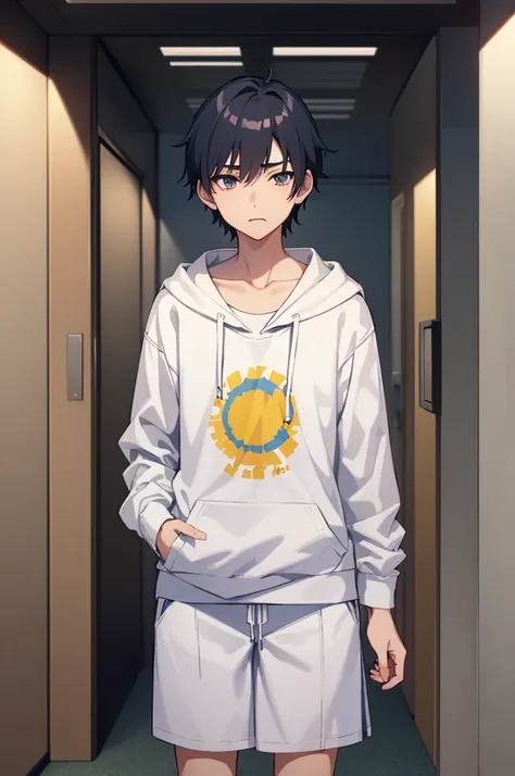 This boyは純朴で元気でかっこいい,The charm of being a teenager,(Thin eyebrows)((Cool casual clothing adjustments:1.4)),,White hoodie,Chosen by Fate,clavicle,Stiff, thin limbs,Light and Dark,,Unevenness,Winner of the National High School Boys Mister Contest,(Official w...