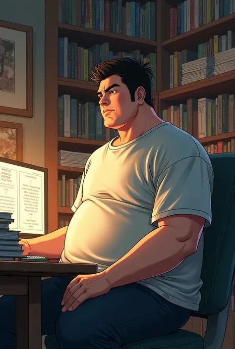 A typical 1 Japanese burly nerd he has a bored look, lives reading mangas and is very intelligent