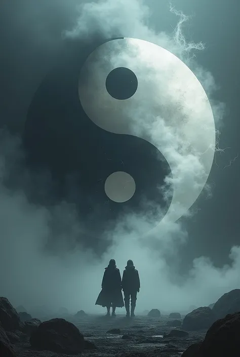 Normal Yin yang full size and unknown two boys in smoke good and bad


