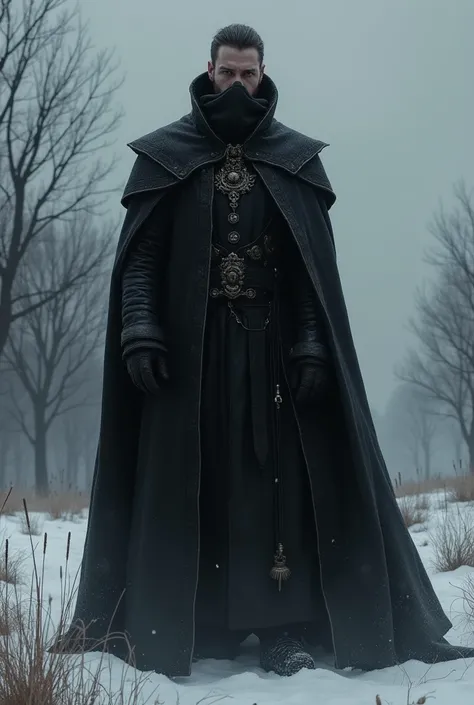 black medieval winter male overcoat black clothing