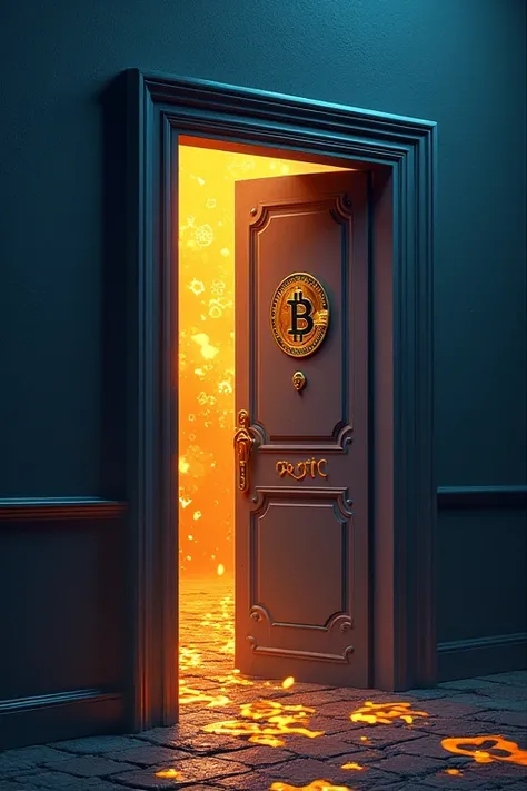 The Bitcoin logo is painted on the large door.。The door is slightly open、The Ethereum logo and々Icons of various DeFi protocols are spilling out with light.。The door is opened by a key with the word cbBTC written on it.。