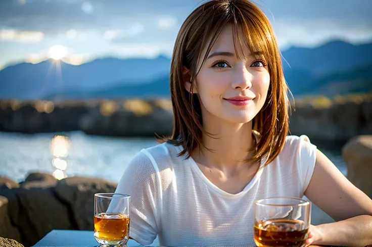 (realistic, 超realistic:1.4), 16k hdr, high resolution,brown short hair,the best smile、japanese actress,so beautiful(it looks lik...