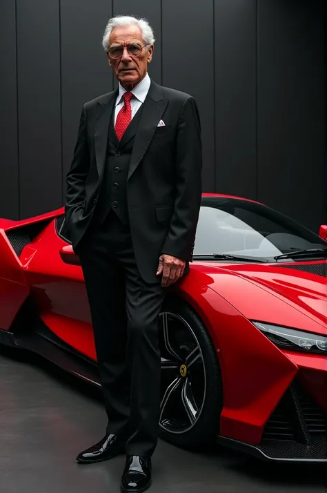 Enzo Anselmo Ferrar standing with ferrari new model 