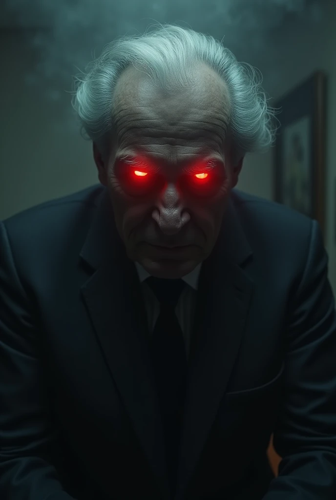 Generate a image of Henry  Kissinger with red eyes like an evil character, 16:9 ratio for YouTube thumbnail,4k,UHD 