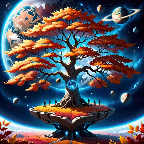  World tree on the background of space in autumn style 