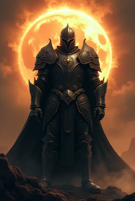 Armored warrior facing an eclipse

