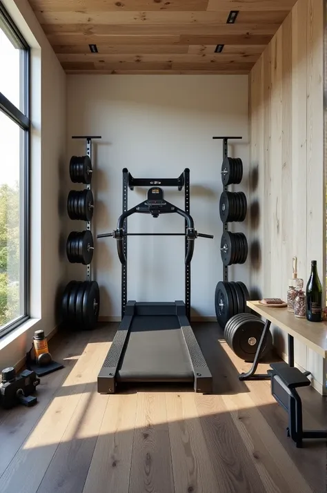 You can create an image of a small home gym in a space 79” wide and 90” long.