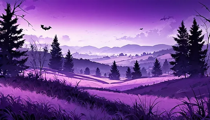 alloween, purple tones, landscape