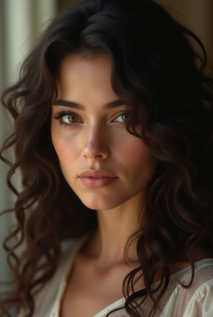 Brunette woman with curly hair