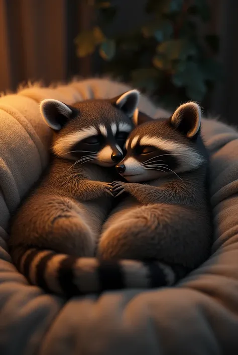 Raccoons Eduardo and Karol in love while asleep 