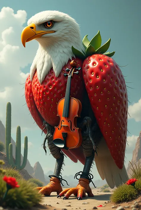 create a mutant consist of eagle strawberry cactus car violin
