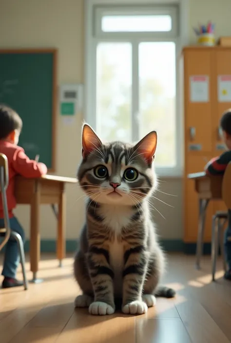 Real cat in a school 