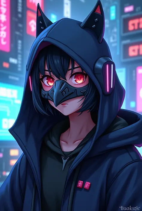 Gamer with a Crow mask anime
