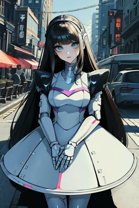 (masterpiece),(Highest quality),(Super detailed),(Best illustrations),(Best Shadow),(Absurd),(Detailed Background),(so beautiful), 16K, 8K, 4K,(Best Shadow),empty eyes,robotization,woman ,big bust,Robot Joint ,Metal skin,Black Suit,long hair,a black suit t...