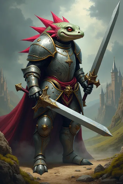 axtolotl knight holding big sword with full armor