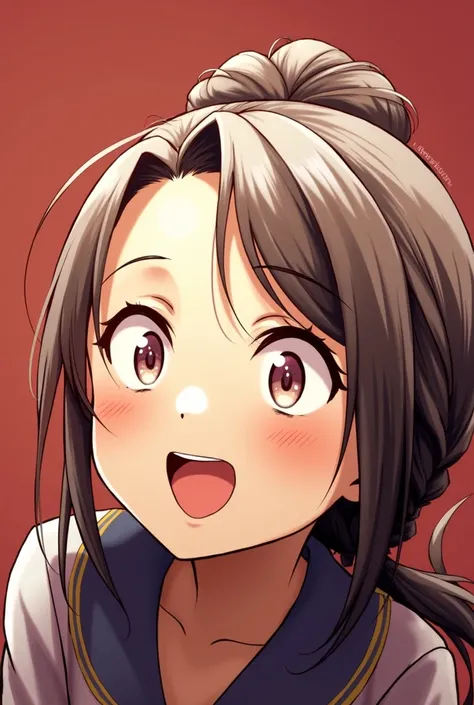 One girl, Blushing, smile, Open your mouth, High resolution, masterpiece, Best Quality, Bun Hair, saliva, Drooling, Ahegao, saliva糸引き, Tongue out, 