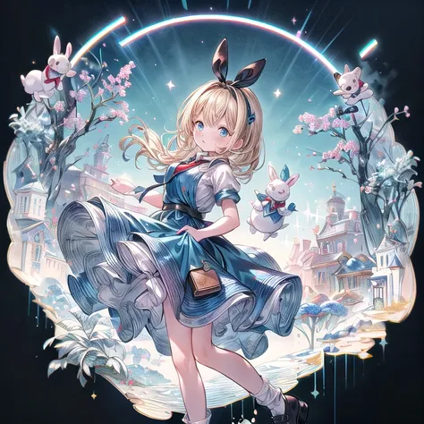 (official art、highest quality、unity 8k wallpaper、32k、masterpiece、ultra-detailed、ultra-high resolution)、fantastic、((alice in wond...