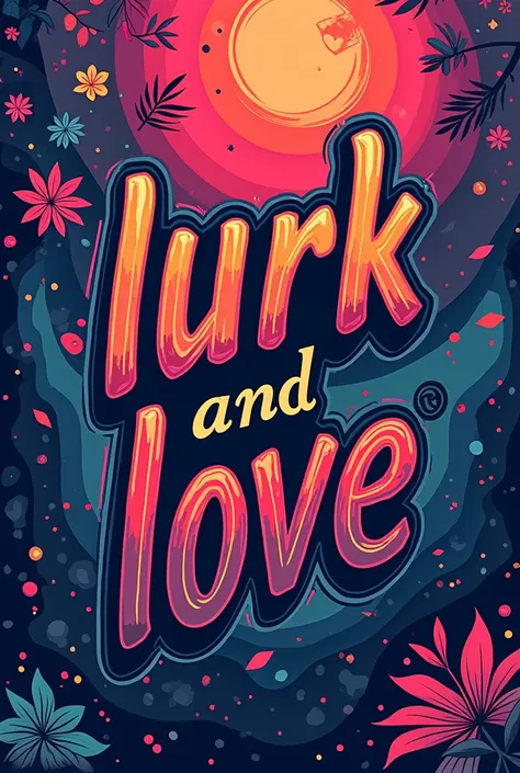 Generate an image, for a t-shirt design with the text "Lurk and Love." in multi color. Remember this is not a people image.