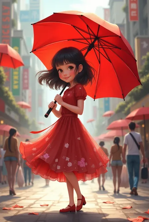 A girl with red 
umbrella 