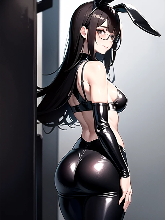 Highest image quality, outstanding details, ultra-high resolution, the best illustration, favor details, highly condensed 1 girl, solo, with a delicate and beautiful face wearing black glasses, black long hair with bangs, colour white skin, teasing smile, ...