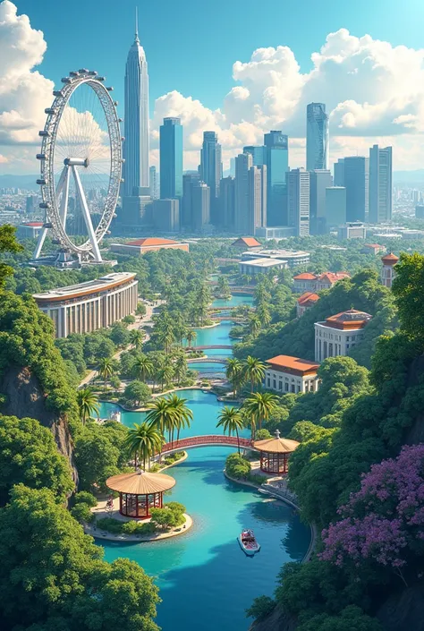 Generate an image with all singapore attractions places