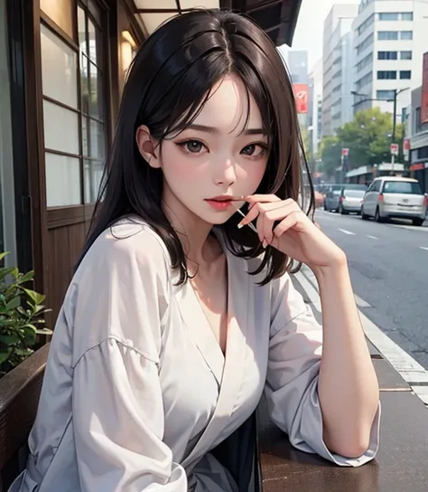 (masterpiece,high resolution,high quality)、Beautiful and realistic Japanese figures、Beautiful limbs、September、Smoking Woman、Cigarette smoke、A corner of the city、