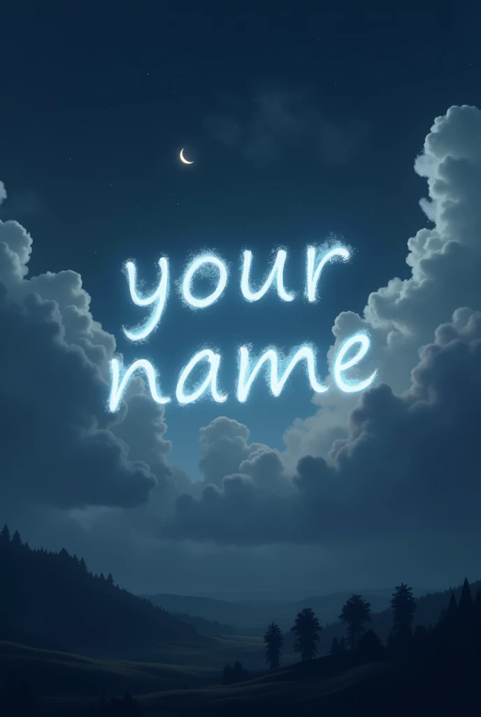 a night scene with the word YOUR NAME  the clouds, a matte painting by Eid-e-Milad-un-Nabi  Mubarak  art & language, aftereffects, matte drawing, matte painting