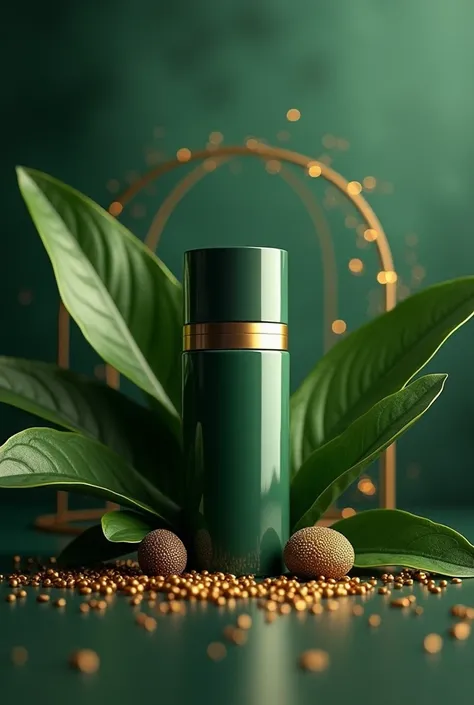 Cosmetic product ads，flat，Anti-freckle and whitening products，Dark green main color with gold，plant，E-commerce，Green