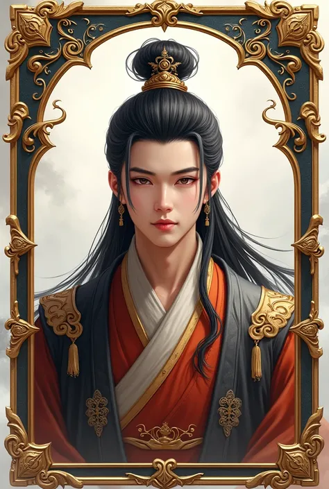 Three Kingdoms-style frame、gold、Baoyu、Fine details、Magic the Gathering style frame、Background is white、