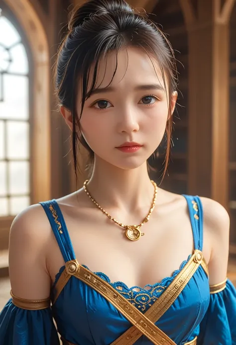 arafeka in a blue dress with a golden belt and necklace, 3d rendering of characters 8k, trending on cgstation, chengwei pan on a...