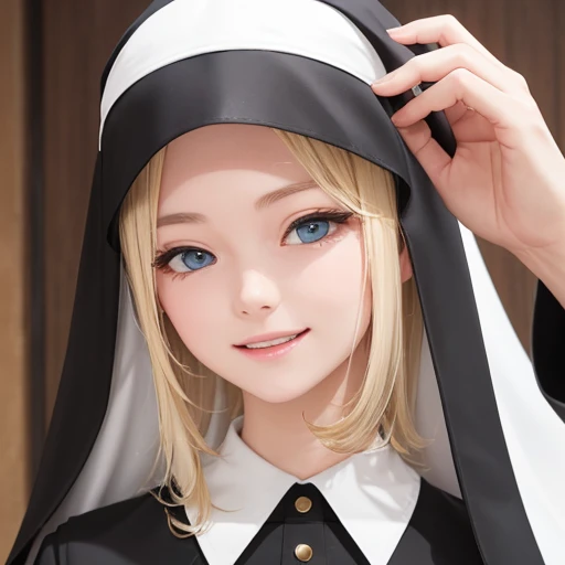 one nun、a smile of affection、blonde、hat