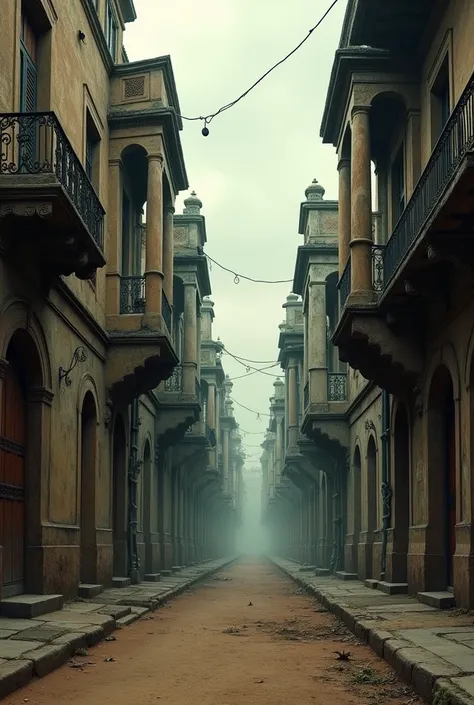 Plan de profile Une Rue africaine vide avec des maisons macabre magnifique






