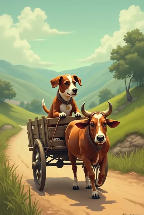 dog is driving the bullock cart lofiart