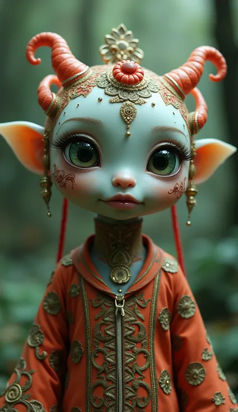 a small Lychee humanoid, mysterious wonderland, wearing intricate clothes, mysterious forest, (best quality,4k,8k,highres,masterpiece:1.2),ultra-detailed,(realistic,photorealistic,photo-realistic:1.37),detailed eyes,detailed lips,extremely detailed face,lo...