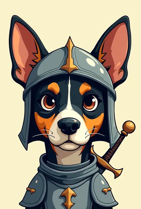 A serious dog ,with big eyes ,with a knight&#39;s hat with a sword behind .The dog should not be realistic, it should be basic with drawing lines. ,and I just want his head,with colors,just the head, I don&#39;t want the body