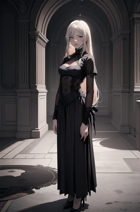 Shadowy Face　、beautiful girl、とてもcute天使、cute、baby face、smile、Long skirt、Black pumps、.(Best Quality,4K,High resolution,Masterpiece 1.2),Very detailed,Real 1.37,Spooky altar background,Dark fantasy,Black color scheme,Ominous atmosphere,Eye-catching,Storytelli...