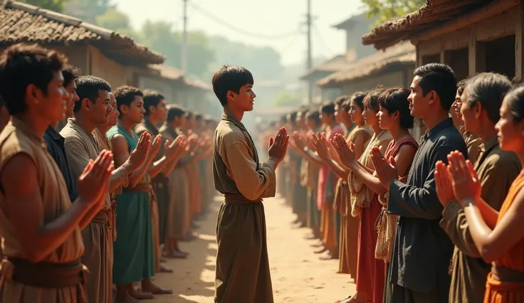 A young man from the village giving Sala to the people