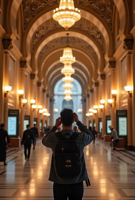 A tourist taking photos in public building in qatar 