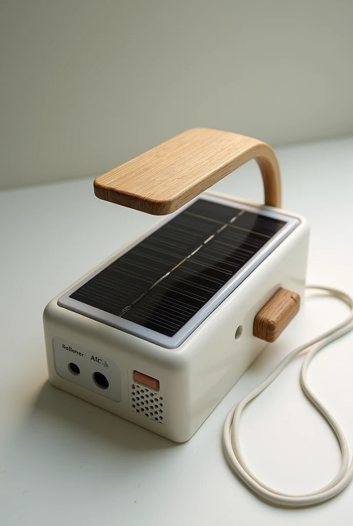 Can you make an easy sketch about mini or small technology that is powered by solar that can be charged phones and have wifi through recyclable materials to be segregated but its not a powerbank