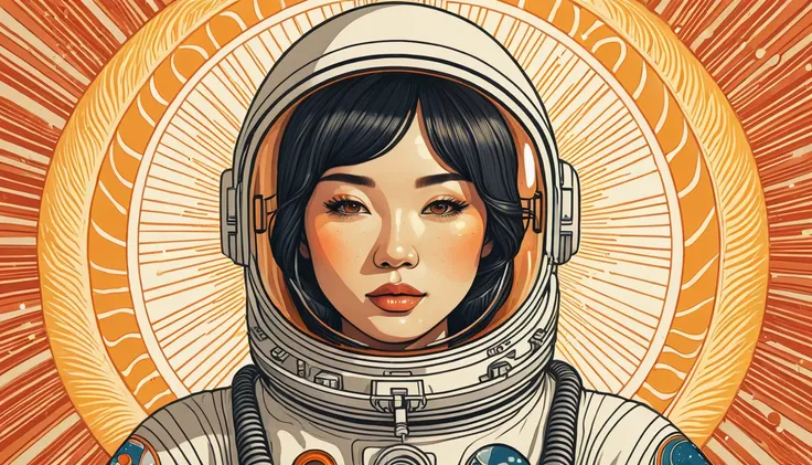 a cosmonaut on the sun in the style of the art style of Audrey Kawasaki.