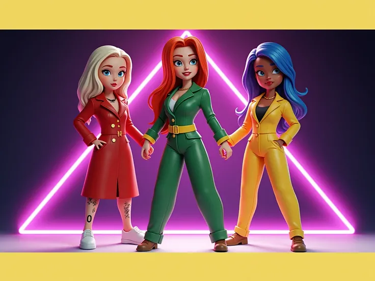 logo /(Title: TOTALLY SPIES), Zoe with black bob-cut hair, Erika with short blonde hair and Carmen with long straight red hair, dressed up as the Totally Spies girls
Avatar 1: a beautiful woman with ((long crimson red hair)),  ((green eyes)), shes 55" tall...