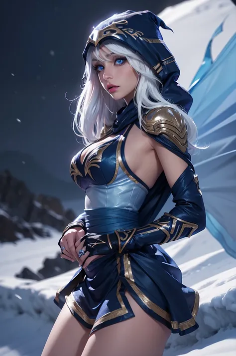 ashe \(league of legends\), (1girl), (solo), (full body photo), (low angle shot), (masterpiece:1.0), (best quality:1.4), (ultra ...