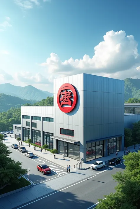 The car factory is located in Asia. There is a realistic Asian symbol.