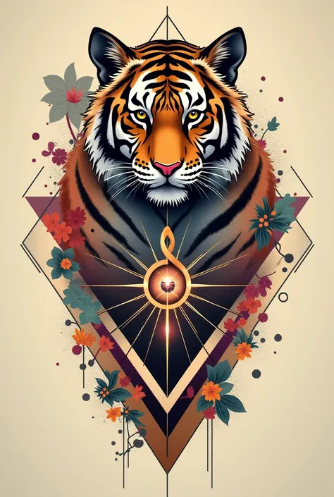 Design of tattoo about the classical music, and science, awareness of the music, incredible tattoo, geometric tattoo, without people, tiger aesthetic 
