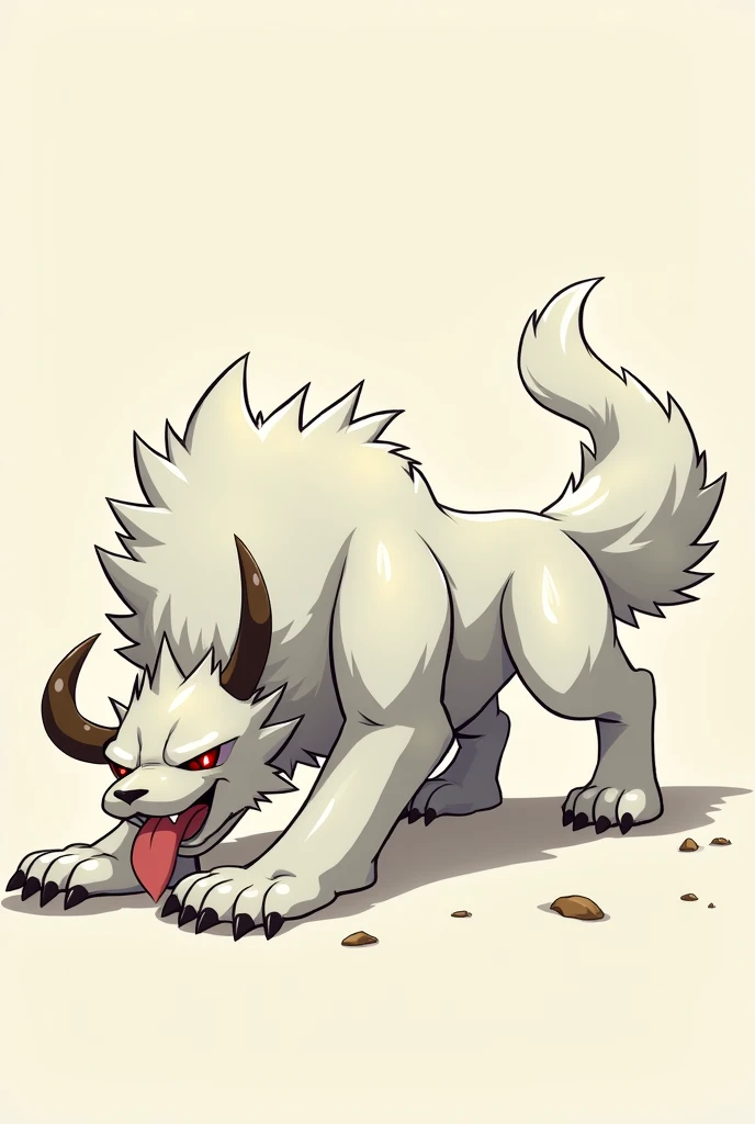 Pokémon,monster,Fantasy style,Big white dog,Horns on the head,Crawling on the ground,lol,Simple background