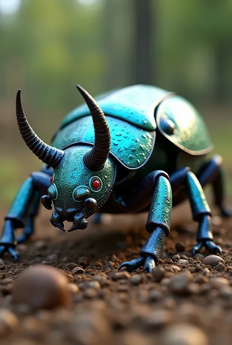 live-action、Real、Light blue male rhinoceros beetle