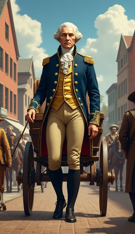 George Washington to be pulled on a cart.