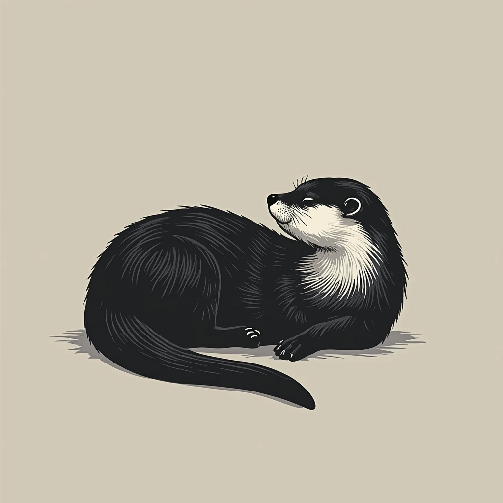 A simple, monochromatic logo design featuring an Asian small-clawed otter resting on its back.