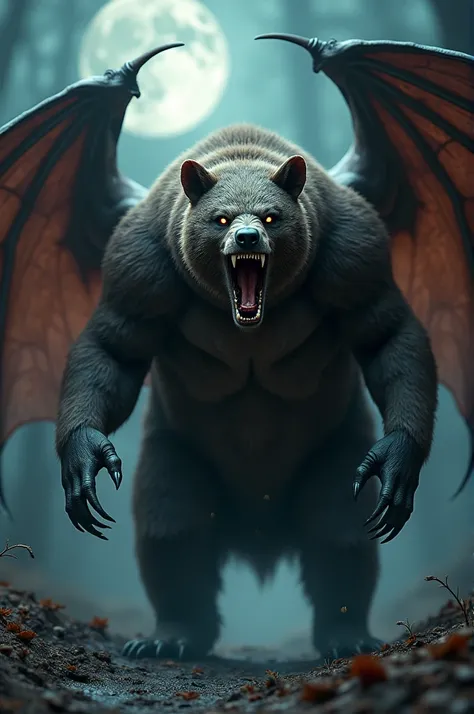 Here is the image of a terrifying hybrid fusion of a bat and a bear. It looks quite menacing! Let me know if youd like to adjust anything further.