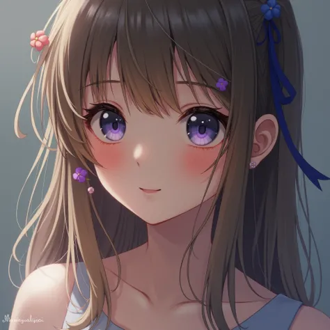 One girl, solo, High resolution, Long Hair, chest, Look at, Blushing, smile, Shortcuts, Open your mouth, bangs, blue eyes, Blonde, Brown Hair, Simple Background, Black Hair, Headpiece, Red eyes, ribbon, Animal ears, 目の間のbangs, Twin tails, accessories, とてもL...